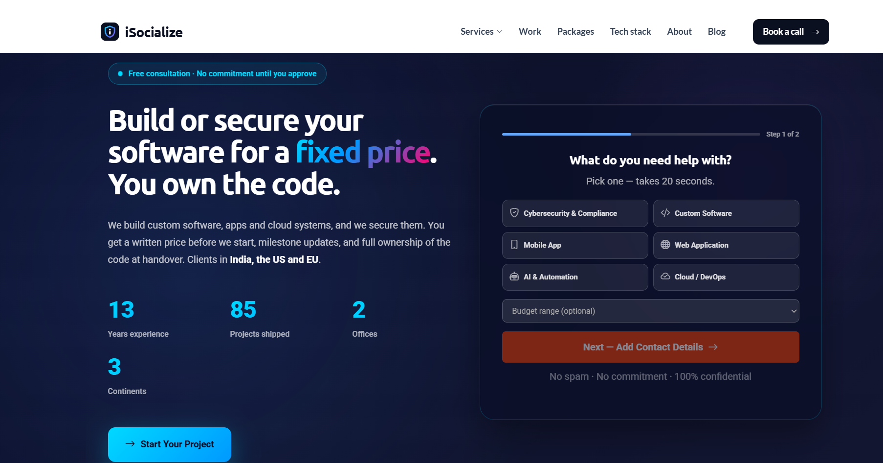 iSocialize website project qualification interface